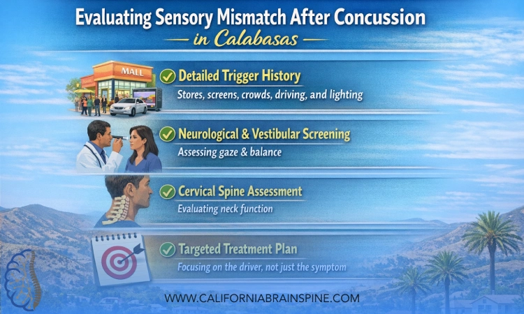 How I evaluate sensory mismatch after concussion in Calabasas?