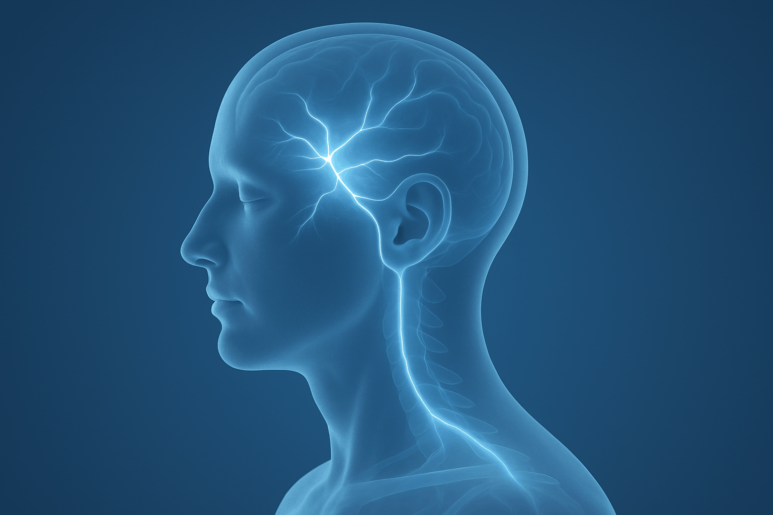 Illustration of the brain, brainstem and autonomic nerve pathways that help regulate heart rate and blood flow.